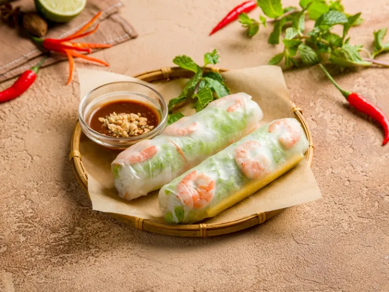 Fresh rice paper rolls with shrimp, herbs and veggies at Pho Highland, a Vietnamese Restaurant in Highland
